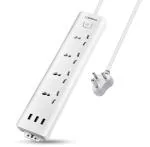 EMBOX 10A Extension Board with 5 Meter Cable with USB & Master Switch-Spike Guard with 4 Universal Sockets 3 USB Ports-Extension Cord with Safety Shutter-2500W (4 Sockets + 3 USB, 5 Mtr Cord Length)