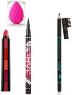 BUYTYA HDA36 Pro Waterproof Sketch Pen Eyeliner, Long Lasting Super Matte 5 in 1 Lipsticks, Beauty Blender Makeup Sponges, Black Eyebrow Pencil with Brush