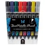 Pentel Dual Metallic Brush Pen | Soft Tip, Pigment Glitter & Dye Ink | Ideal For Modern Calligraphy & Decorative Writing | Pack Of 8 | Assorted Colours