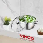 Vinod Stainless Steel Bremen Saucepot with Glass Lid - 20 cm, 3 Ltrs (Induction Friendly)