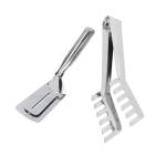 Urban Buy Cooking Tool Frying Turner Double Sided Spatula Multi-Function Stainless Steel Tikki Tong with Noodle Tong ,(Pack of 2)