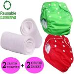 Swito Mart Baby Reusable Cloth Diaper, Washable Adjustable Infant 2 NAPPY with 2 INSERT PAD ()