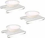 VVG TRADERS Silver Steel Hot Vessel Stand Dining Table Plate (Pack Of 3)