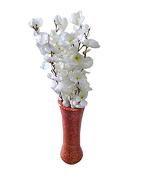 India Meets India Red Handmade Wooden Flower Vase With 7 Artificial Flowers Sticks 12 inch