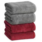 Cotton Bolls Textiles Microfiber Hand Towels Set of 4 (Maroon-Grey) Kitchen Towel Super Soft, Lint Free, Quick Dry, Multi-Purpose Towel