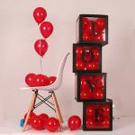 AMFIN (Pack of 54) Love Balloon Surprise Black Box with Red Metallic Balloons / Valentine Day Decoration Set / Valentines Decor Items / Wedding Anniversary Decorations / Balloon 3D Boxes with Letters / Valentine day balloon