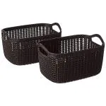 Kuber Industries Unbreakable Plastic 2 Pieces Multipurpose Medium Size Flexible Storage Baskets|Fruit Vegetable Bathroom Stationary Home Basket with Handles (dark brown) -CTKTC39035