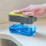DHYANI 1 Pcs 2 in 1 Soap Dispenser Liquid Press Type Pump Dispenser with Sponge for Home Bathroom Kitchen Sink Dishwasher {multi color}