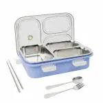 Leak Proof 3 Compartment Stainless Steel Lunch Box with Spoon and Chopsticks