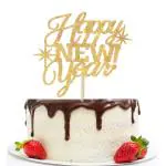 Festiko Happy New Year Cake Topper Hello 2021 Party Decor New Years Eve Party Supplies (Gold)