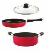 Nirlon 3 pcs of Red 3 Layer Non-stick Aluminium Coated Dishwasher Safe Kitchenware Cooking Utensils Set