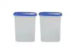 Cutting EDGE Flip-Top Modular Dispenser Containers Oval Set for Rice, Dal,Atta, Flour, Cereals, Pulses, Snacks, Stackable 2400 ML Set of 2 - Blue Lids (Free Plain Lids Extra for Each Container)
