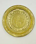 SHLINCO SHLINCO Brass Puja Thali Beautiful Curved Nakshi Design Puja Plate for Home Mandir and Festival (Golden, 29 cm) (Copper) Size No. -12 Brass (1 Pieces, Gold)