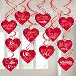 Zyozique Happy Valentines Day Hanging Swirl Decor, Red Heart Spiral Card Hanging Swirl Decor, Party Photo Prop-Valentines Day Wedding Birthday Ceiling Swirl Decor Supplies (12PCS