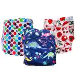 Seabird Regular Combo Pack Of 3 (3 Diaper + 3 Insert) Freesize Washable & Reusable Cloth Diaper For Baby | Reduce Rashes | With Quick Dry Insert Pad