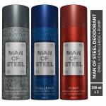 Denver Man of Steel Challenge, Pump and Drill Long Lasting Deodorant for Men, Pack of 3 (200ml each) | Deodorants men