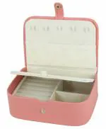 atorakushon PU Leather Jewellery Makeup Storage Organizer Locker Box Pouch for Women Girls store Necklaces Ring Earring Chains Travel Portable Case Bag (Peach)