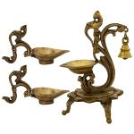 Divya Mantra Gold Brass Parrot Handle Bell Vilakku Diya (Set of 3)