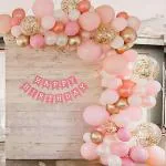 SpecialYou.in Happy Birthday Decoration Kit For Girls Pastel pink and White balloons with Happy Birthday Pink Banner DIY kit for 1st 2nd 18th 25th birthday decoration pack of 46 item