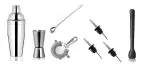 Dynore Stainless Steel 8 Pcs Multiutility Bar Set- Fork Bar Spoon, Delux Cocktail Shaker 500 ml, Black PVC Muddler, Cocktail Strainer, Tall Peg Measure 30/60 ml, 3 Wine Pourer Set of 8