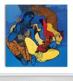 Tamatina Multicolor Religious Kantha Shiva Parvati And Ganesh God Art Canvas Painting - 24X24 Inch