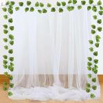 1iAM Decoration Net, Artificial Leaf, Hook, Ribbon Combo Pack of 8-2pcs White Decoration Net, 3pc Green Large Zebra Money Plant Leaf, 2pcs Gummy Wall Hook & 1pc Black Ribbon for Party Decoration