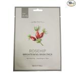 BonnyHill Rosehip Brightening Mask Pack (10Pcs Pack) Skin Lightening, Glowing, Hydrating, Nourishing, Brightening, Calming Face Sheet Mask Korean Formula For Men & Women