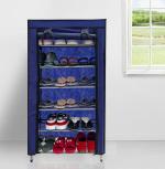 SANAMSTORE Foldable Metal Pipe 6 Layer Utility Shoe Organizer for Cloth (Blue)