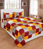 Homdazal Yellow Geometric Microfiber Flat 120 Tc Double Bedsheet With Pillow Covers (Pack Of 3)