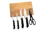 Swastik Housewares Wooden Chopping Board With 4 Knives And 1 Scissor