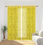 Vihs Sheer Transparent Net Floral Curtain 7 Feet, Yellow (Yellow, 7 Feet (Pack of 1-Pc))