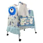 NHR Cozy Teddy Style New Born Baby Cradle, Baby Swing, Baby Jhula, Baby Palna, Baby Bedding, Baby Bed, Crib, Bassinet with Mattress, Pillow, Mosquito Net for 0-9 Months( Blue)