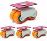 Caneuf Heavy Duty 4-Wheels Roller Moving Castor - Four Nylon Wheels for Furniture, Table, Trolley - 375/400Kg Load Capacity - Silver-Orange, Pack of 4