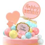Party Propz White Paper Happy Birthday Cake Topper With Colourful Balls Cards, Tags (Set Of 17)