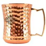 Indian Art Villa Steel Copper Plated Round Hammered Curved Glass Tumbler with Brass Handle 350 ML