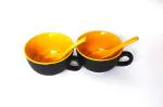 Renhomz Ceramic Large Soup Cups / Bowls with Handle and Ceramic Spoon , Soup Bowl , Snack Cup , Maggie Cup l Cereal Bowl ,Size : Diameter 11.5 cm ,Available Set of 2 ,4 and 6 Cups (2, Yellow)