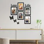 RANDOM Set of 5 Photo Frames (6 X 8 Inch - 5) With Mount Paper & Love Life & 3 Butterfly Plaques.