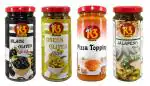 K3 Masala Black & Green olives (230 gm),Pizza Topping (250gm), Jalapeno (230gm)(Pack of 4)