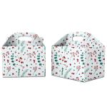 Festiko 6 Pcs White Party Treat Boxes With Colourful Flower Buds Print, Printed Goodie Boxes, Party Favor Boxes