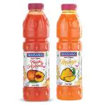 Manama Mango Crush and Peach and Apricot Crush | 750ML Each | Topping for Cakes and Shakes | Pack of 2