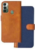 Cowboy Tecno Spark 7T, Tecno Spark 7 Blue, Brown Rubber, Cloth, Artificial Leather Shock Proof Flip Cover