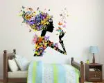 Lanstick Vinyl Multicolor Girl With Butterfly Modern Art Self Adhesive Wall Sticker 30 inch