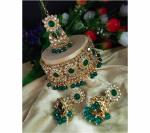 Gyaan Jewels Handmade Shop Global Gold Plated Alloy Necklace, Earring and Maang Tikka Set Multicolor (Women, Girls) Free Size