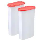 Cutting EDGE Modular Design BPA-Free Stackable Air Tight Kitchen Storage Container Set with Plain Lids - Cherry Red, 3 L (Set of 2)