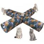 Qpets 4 Way Cat Tunnel Cat Toys Pet Tube Collapsible Play Toy Indoor Outdoor Kitty Puppy Toys for Puzzle Exercising Hiding Training Toys