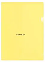Shining Zon L Folder File A4 Size Durable Clear Transparent Plastic File Folders Paper Holders Organizer Document Sleeves for Protection Suitable for School, Offices & Projects (Pack of 60 Yellow Colour)