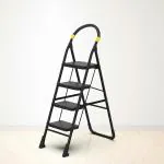 Asian Paints TruCare Home Ladder, Foldable with 6 Slip-Resistant Steps Durable, Heavy Duty, Anti-Skid Steel Ladder | Guard Rail for Safety (6 Steps, Black)