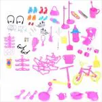 iDream Doll Plastic Accessories Shoes Bag Mirror Hanger Comb Bracelet for Dolls (Multicolor) (Set of 100pcs)