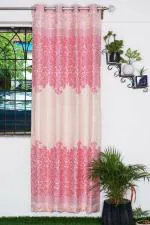Parda Online Pink and Cream Jacquard Abstract Eyelet Window Curtain 5ft, (Pack of 2)