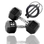MAPACHE Hex dumbbell Pair with Dutch style Skipping rope for maximum athletic training, Best home workout tool, weight (7.5kg)